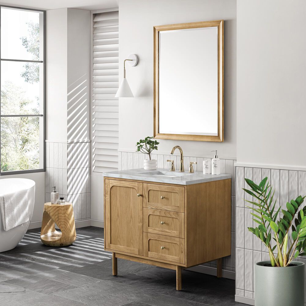 James Martin Vanities Laurent 36" Single Bathroom Vanity in Light Natural Oak with 3 cm Victorian Silver Quartz Top and Rectangular Sink, , large