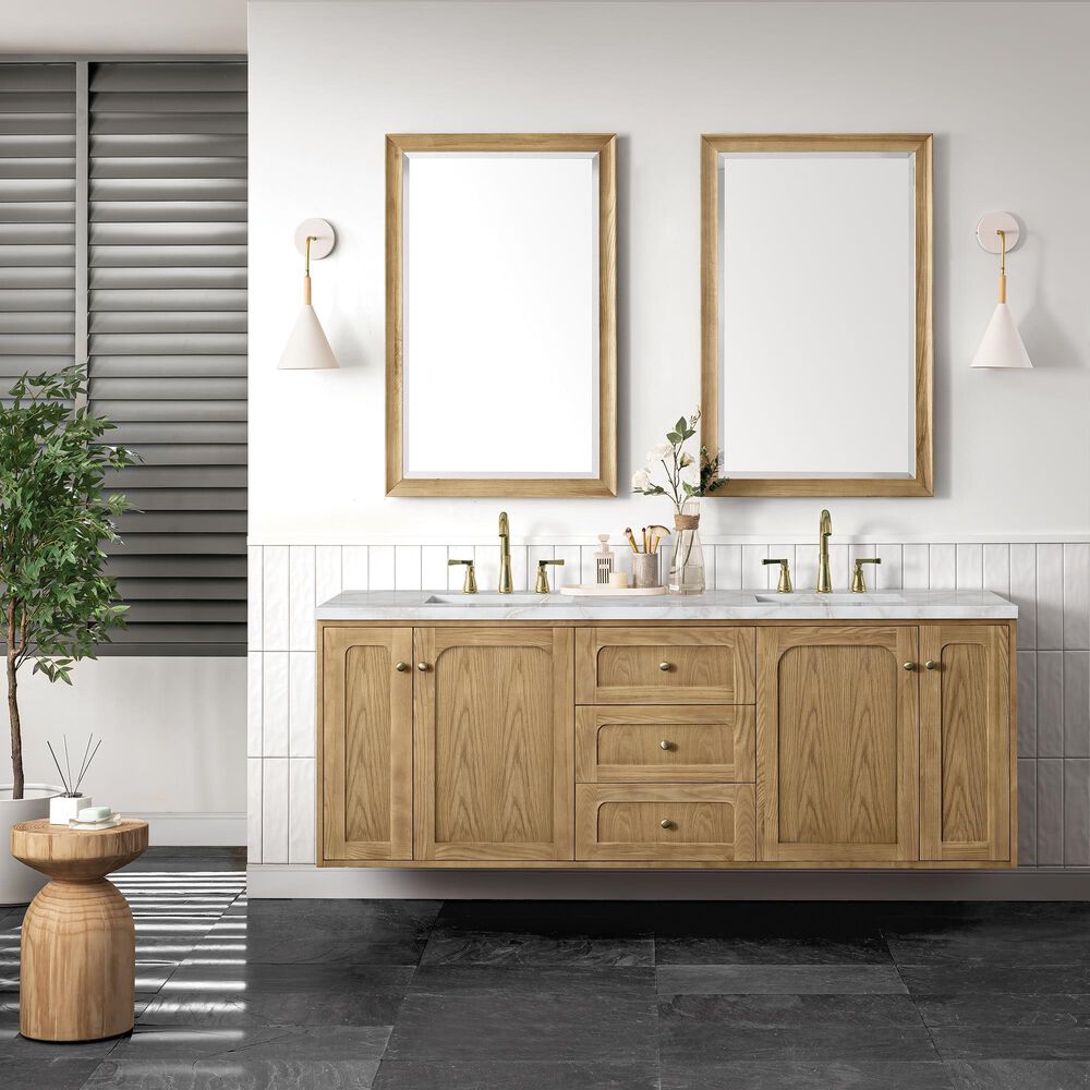 James Martin Vanities Laurent 72" Double Bathroom Vanity in Light Natural Oak with 3 cm Lime Delight Quartz Top and Rectangular Sinks, , large