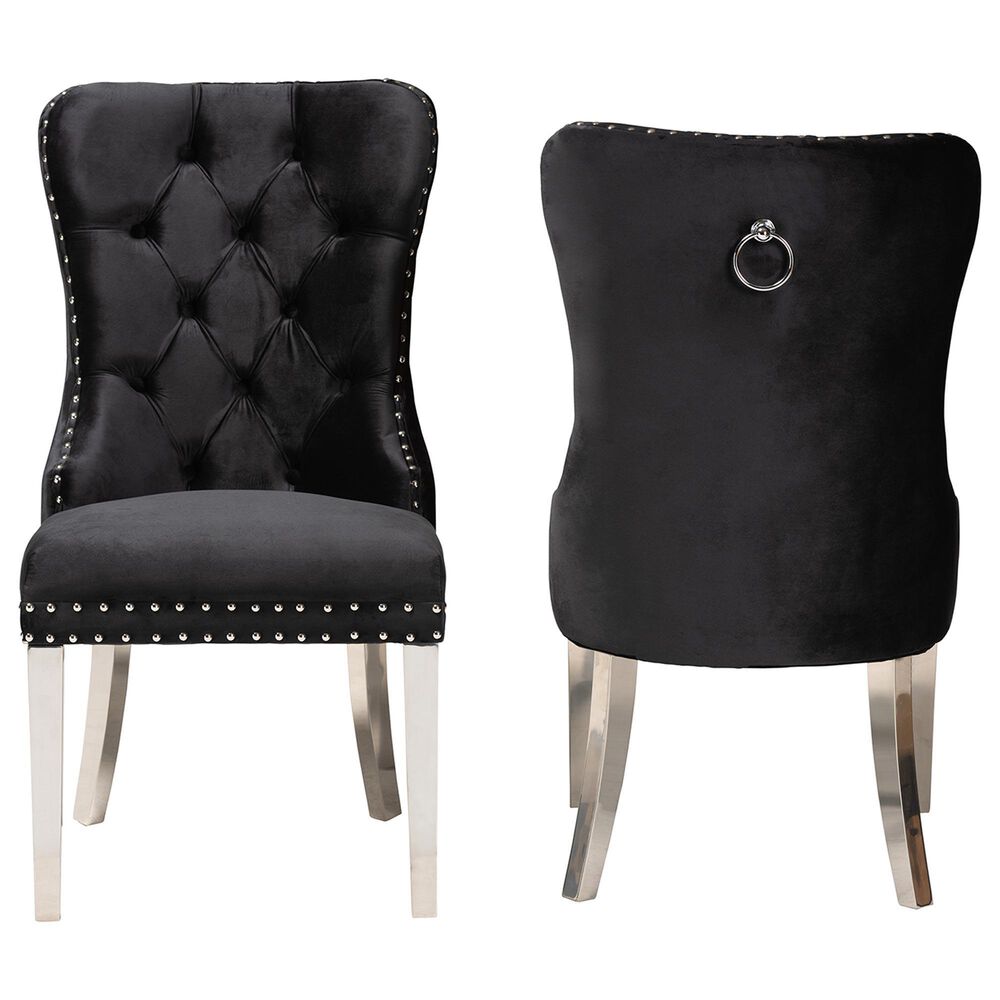 Baxton Studio Honora Side Chair with Black Velvet in Silver (Set of 2), , large