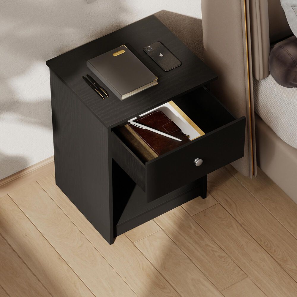 HOMLUX 1-Drawer Modern Nightstand with Knob Handle in Black Oak (Set of 2), , large