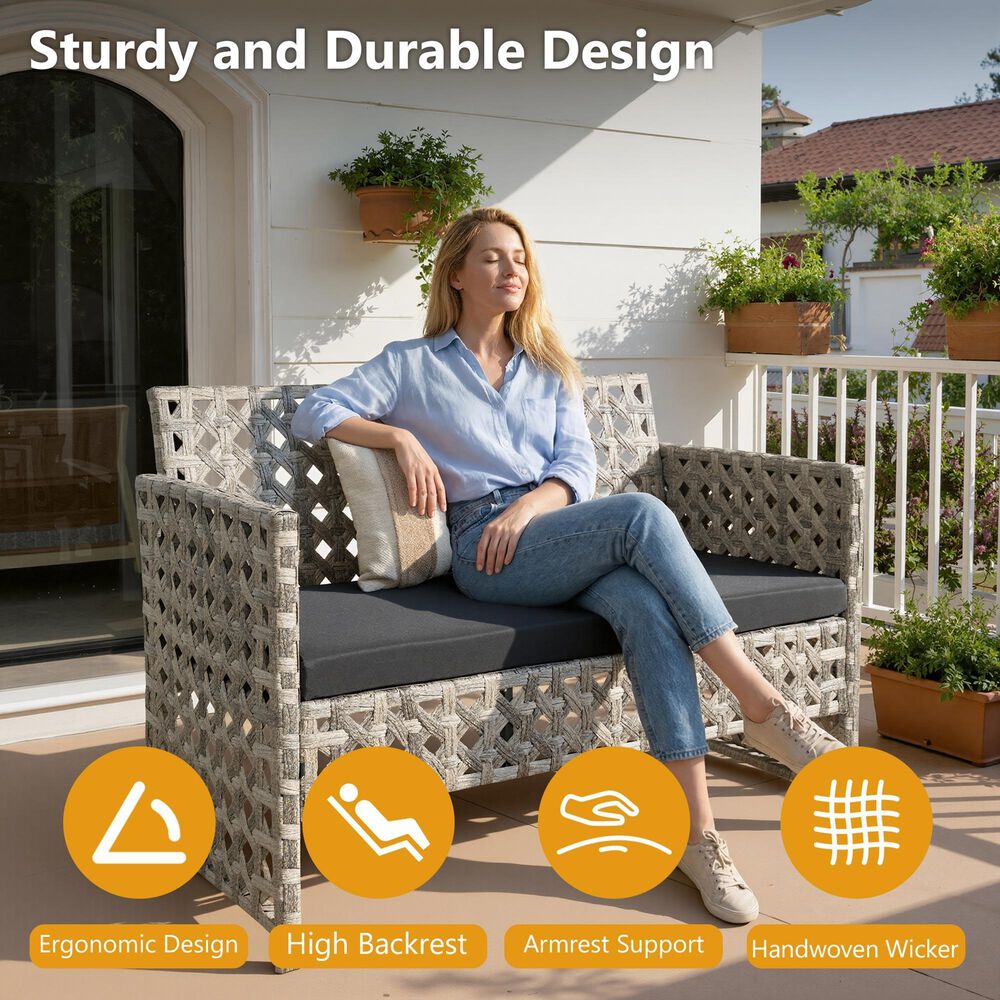 HOMLUX 4-Piece Patio Conversation Set in Black, , large