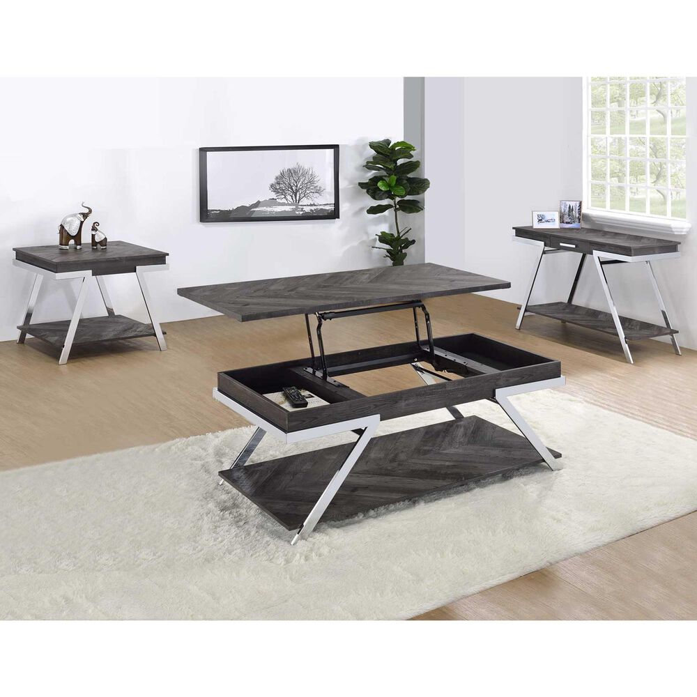 Steve Silver Furniture Roma Sofa Table in Shadow Grey and Chrome, , large
