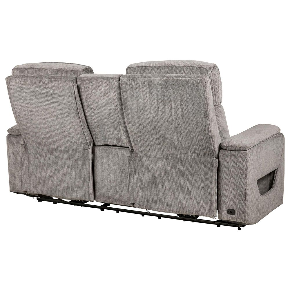 Aurora Furnishings Power Reclining Console Loveseat with Power Headrest in Arica Pewter, , large