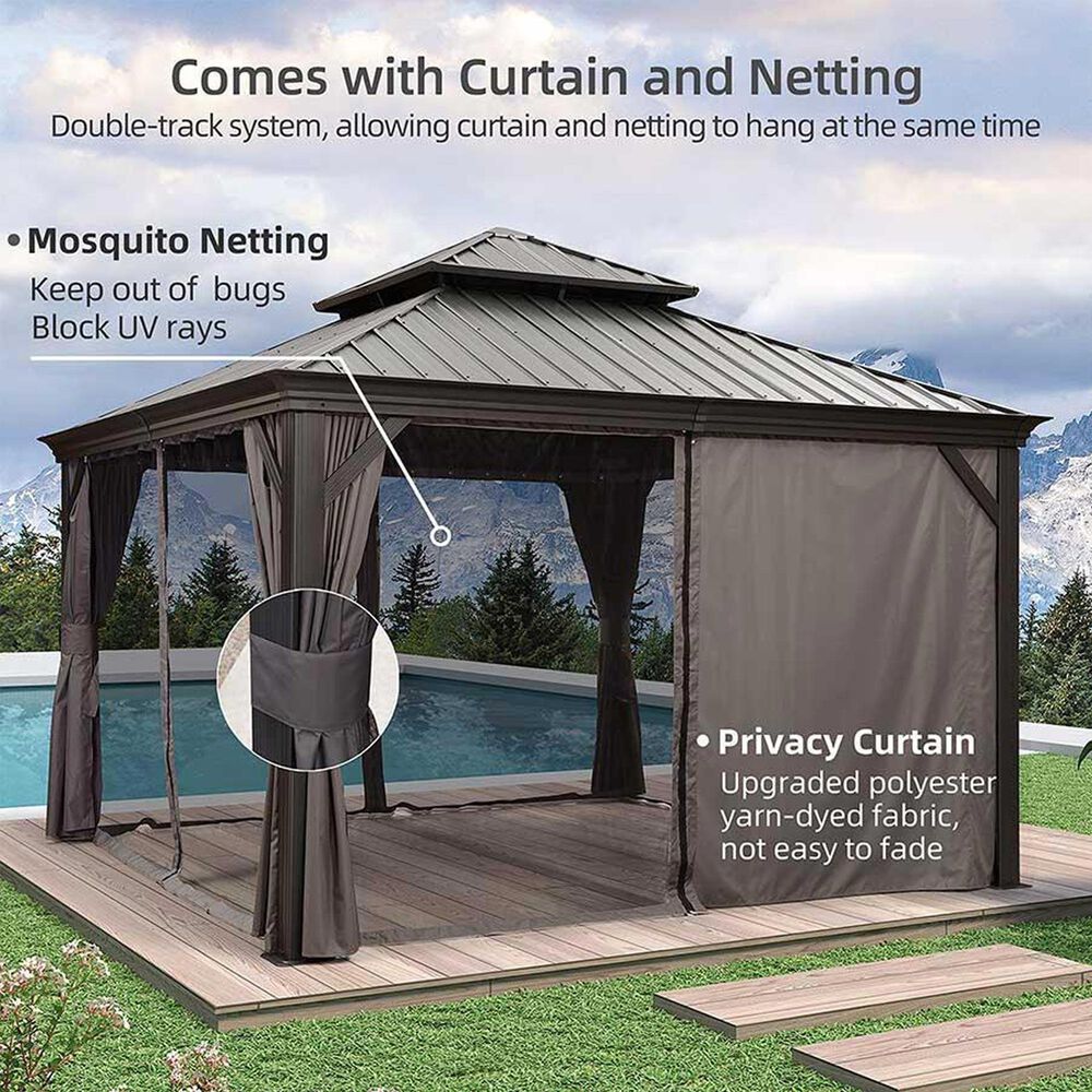 HOMLUX 24-ft x 12-ft Double Roof Outdoor Patio Gazebo in Gray with Hardtop Roof (Screen Included), , large
