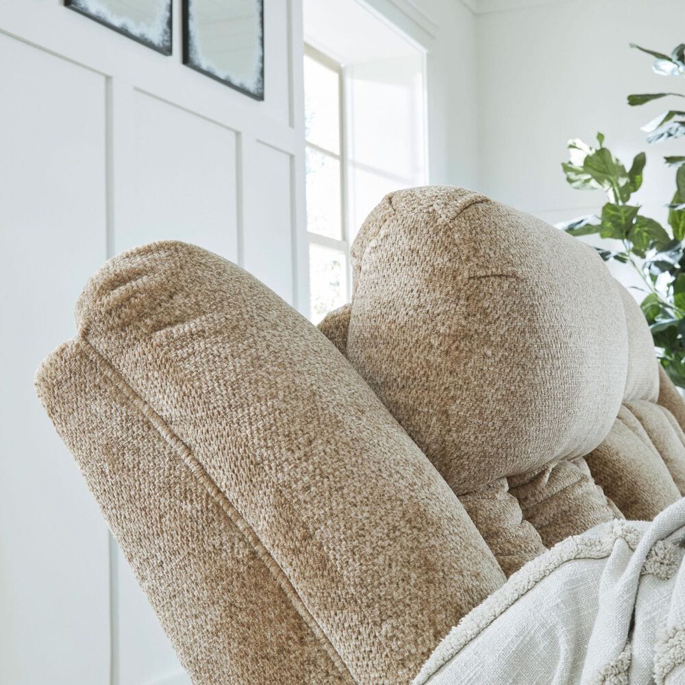 Ashley Tip-Off Power Reclining Loveseat with Adjustable Headrest in Wheat, , large