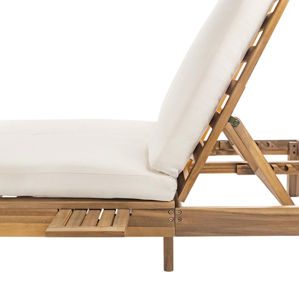 HOMLUX Patio 2-Person Chaise Lounge with Folding Side Tables and Light Teak Frame in Beige, , large