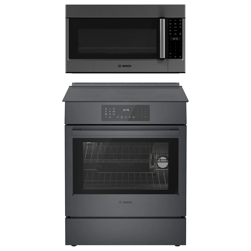 Bosch 800 Series 2-Piece Kitchen Package with 4.6 Cu. Ft. Induction Slide-in Range and 1.9 Cu. Ft. Over-The-Range Microwave in Black Stainless Steel, , large