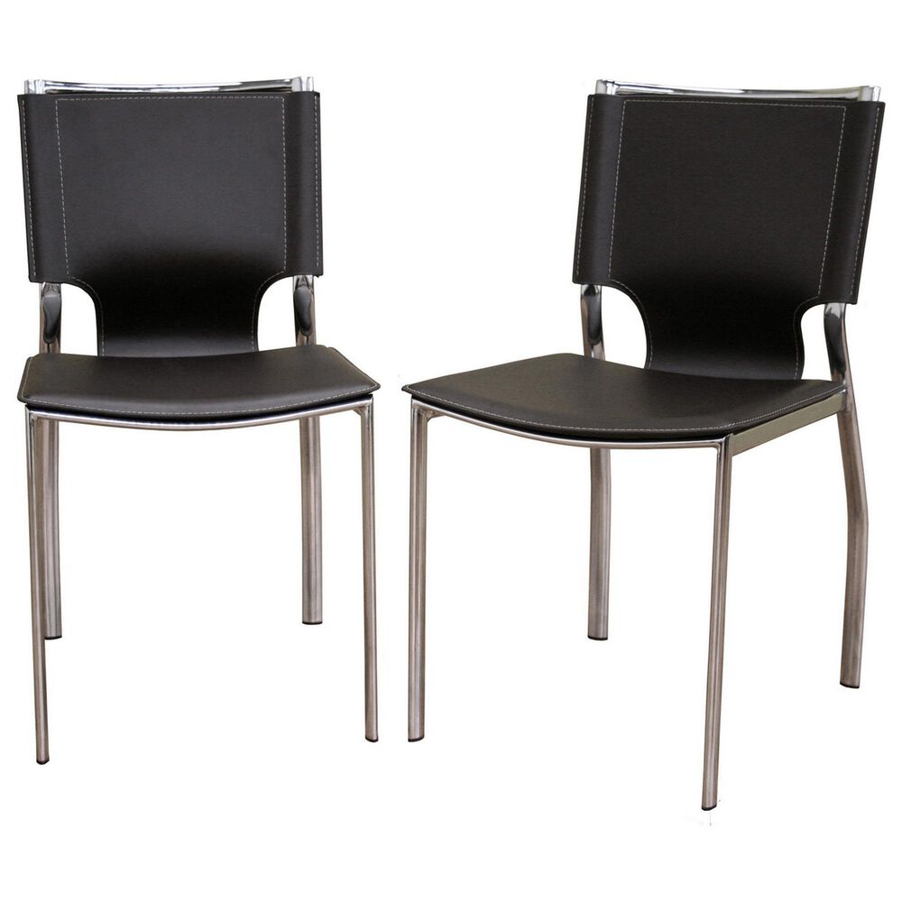 Baxton Studio Side Chair with Dark Brown Leather in Chrome (Set of 2), , large