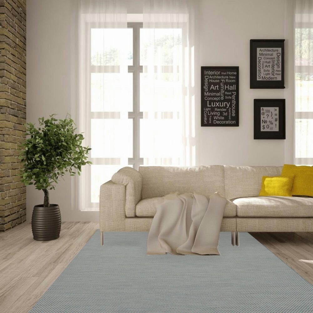 Nourison Courtyard Ivory and Aqua 6&#39; Square Indoor/Outdoor Area Rug, , large
