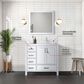 Lexora Home Jacques 36" Right Offset Single Bathroom Vanity in White with 2 cm White Carrara Marble Top and Rectangular Sink, , large
