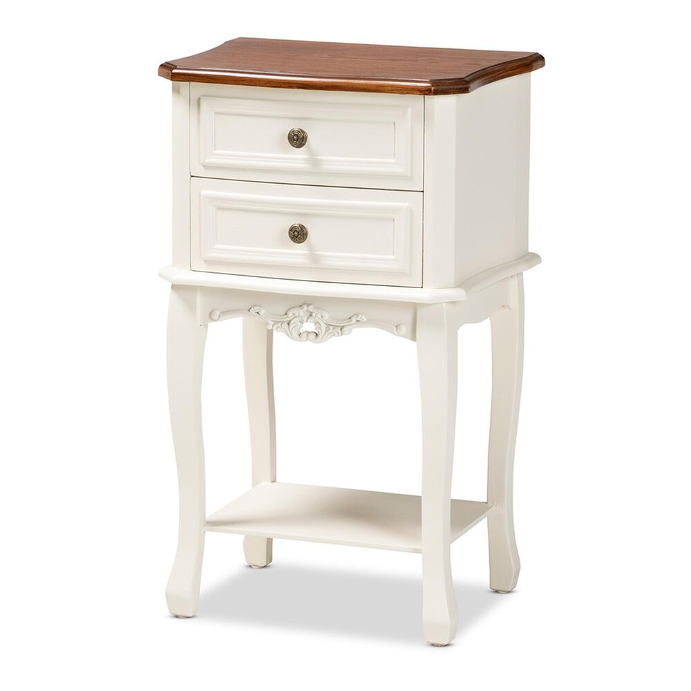 Baxton Studio Darla 2 Drawer Nightstand in White/Cherry Brown, , large