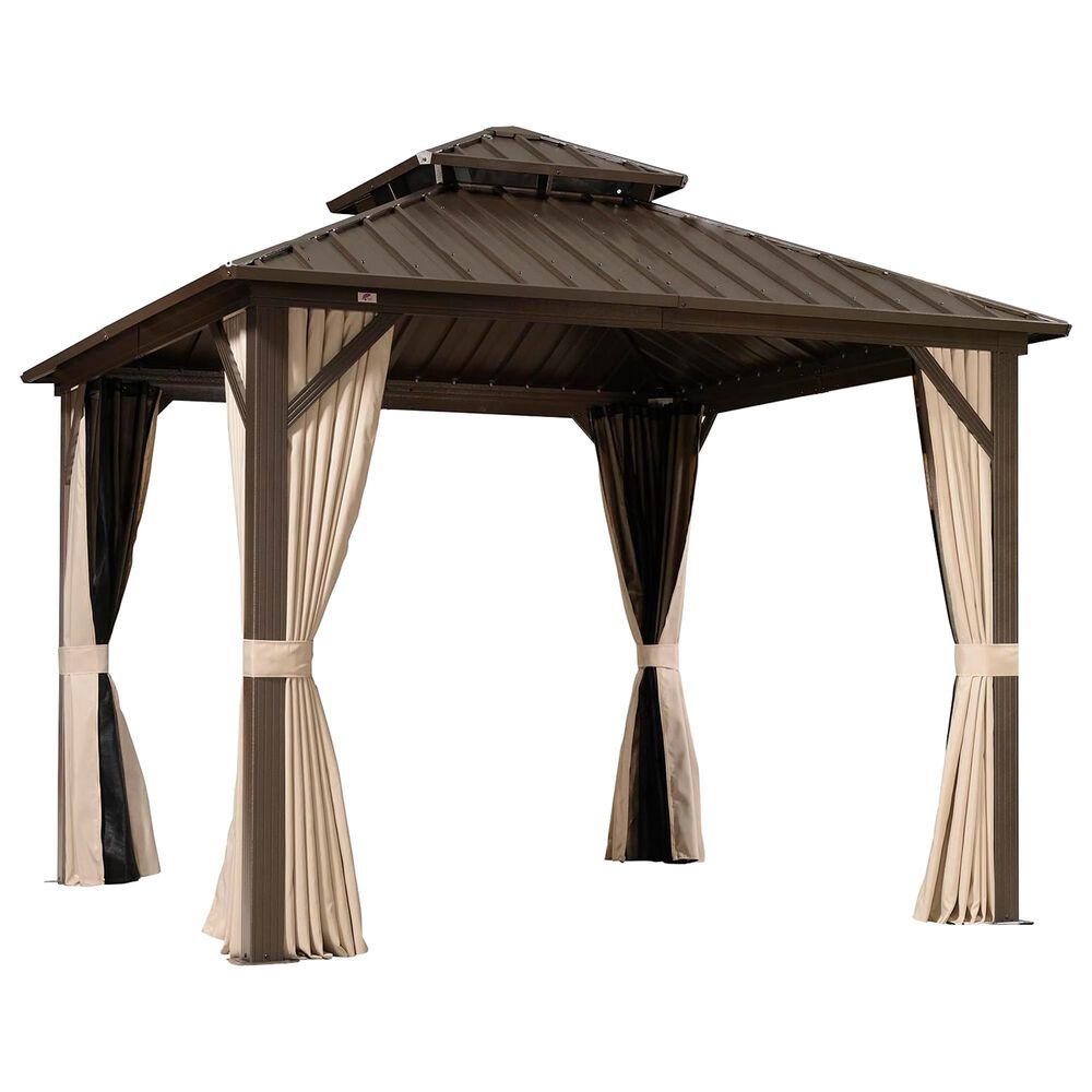 HOMLUX 10 x 10 Outdoor Hardtop Gazebo with Galvanized Steel Roof in Brown, , large