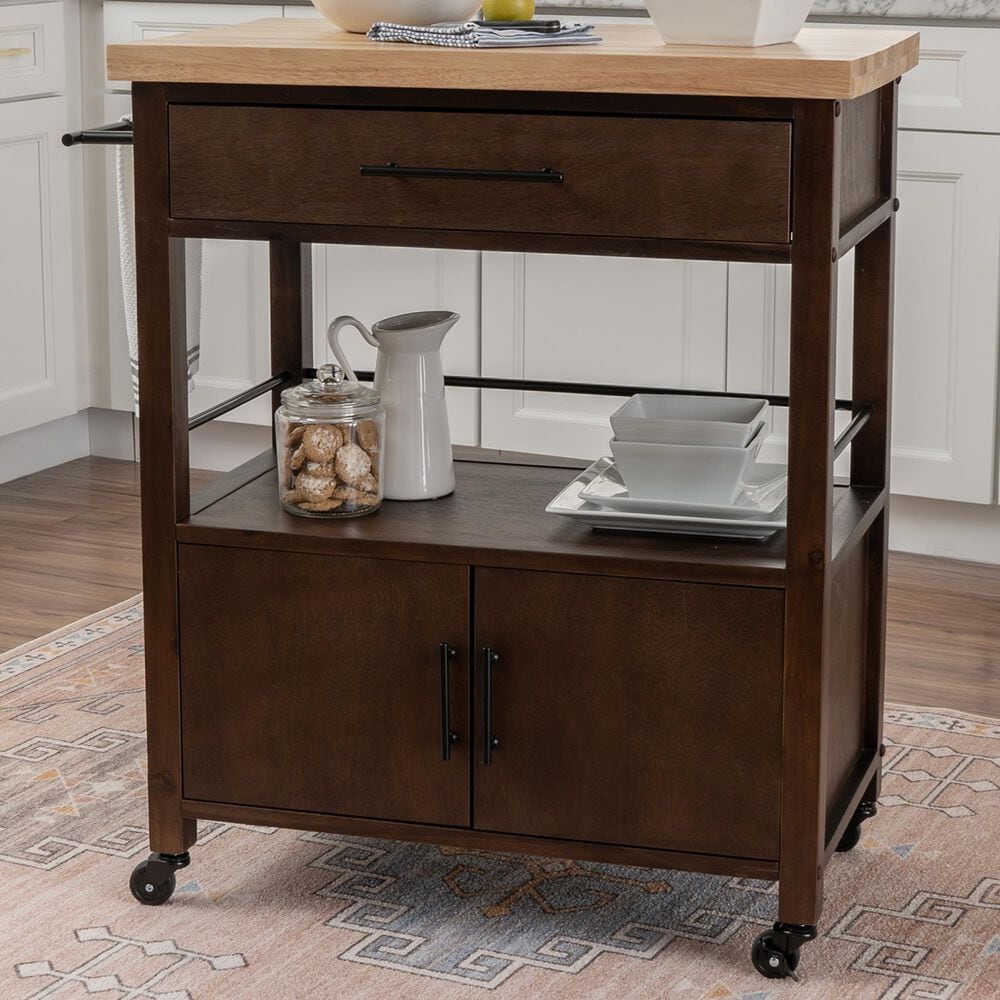 Linon Home Decor Lennix Kitchen Cart in Brown and Natural, , large