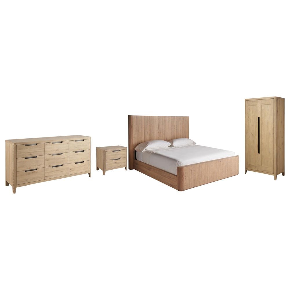 Universal Furniture Modern Walker 4 Piece California King Panel Bedroom Set in Natural Oak with USB and AC Outlets, , large