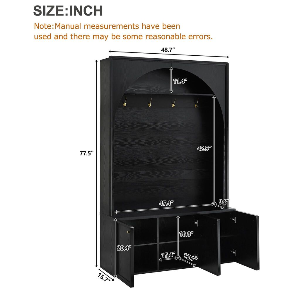 HOMLUX 4-Hook Hall Tree with Entryway Storage Bench in Black, , large