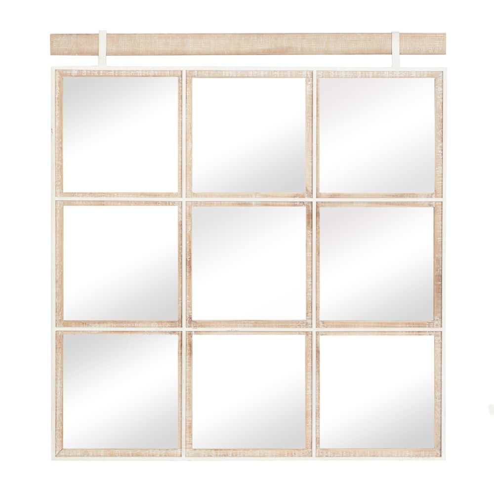 Maple and Jade 32" x 35" Rustic Wood Wall Mirror in Brown, , large