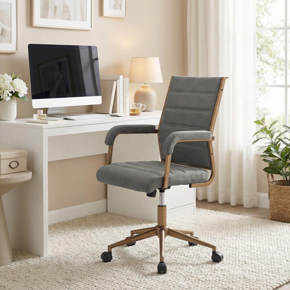 Zuo Modern Auction Office Chair with Gray Faux Leather in Bronze, , large