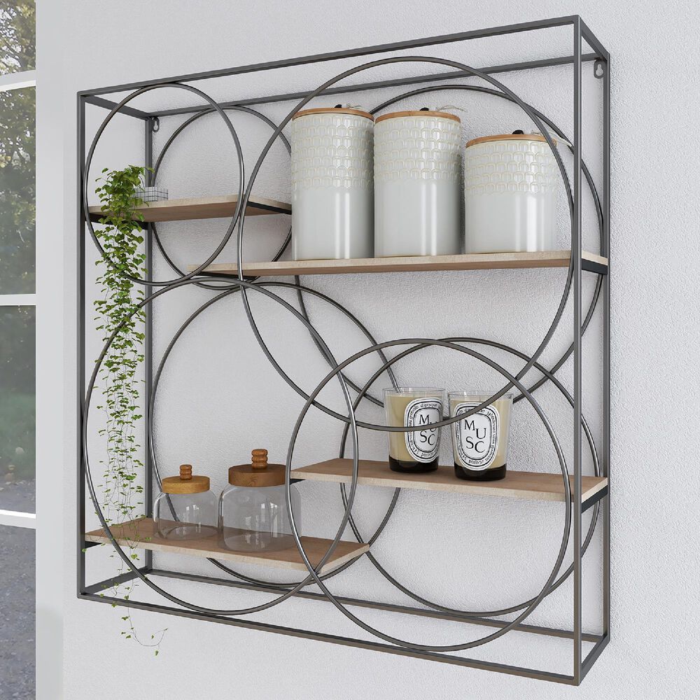 Maple and Jade 32&quot; x 32&quot; Wall Shelf in Charcoal Grey and Natural Brown, , large