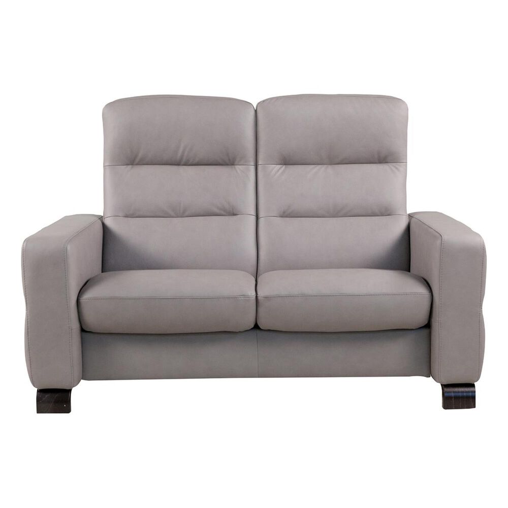 Ekornes Stressless Wave Leather Hi-Back Loveseat in Paloma Silver Gray, , large