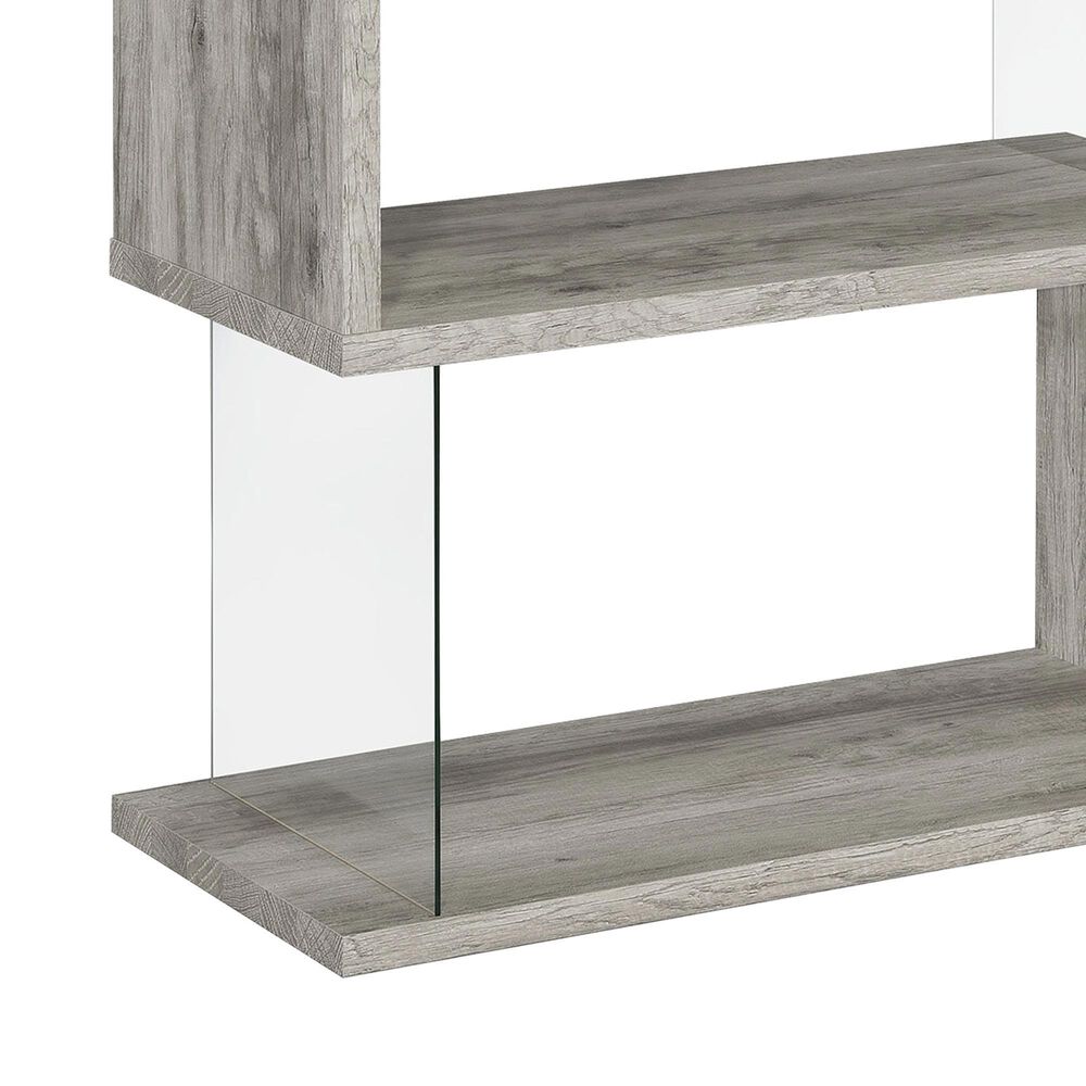 Coaster Emelle 4-Shelf Bookcase with Glass Panel in Light Grey Driftwood and Clear, , large