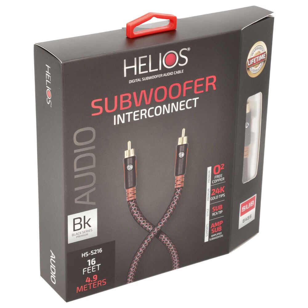 Helios 3-Piece 7 Outlet Surge Protector and 50' 16-Gauge Speaker Wire with Black Series 16' Subwoofer Cable in Black, , large