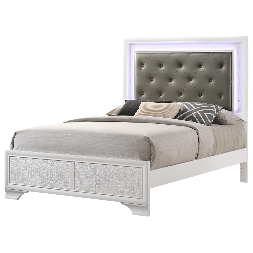 Crown Mark Lyssa Full Upholstered Panel Bed with LED Lights in Frost, , large