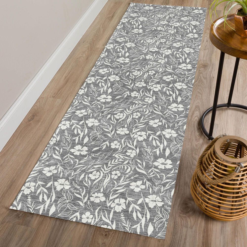Dalyn Rug Company Soft Essentials Floral Gray 2'3" x 7'6" Indoor/Outdoor Runner, , large
