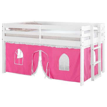 Timberlake Jasper Twin Loft Bed with Pink and White Tent in White, , large