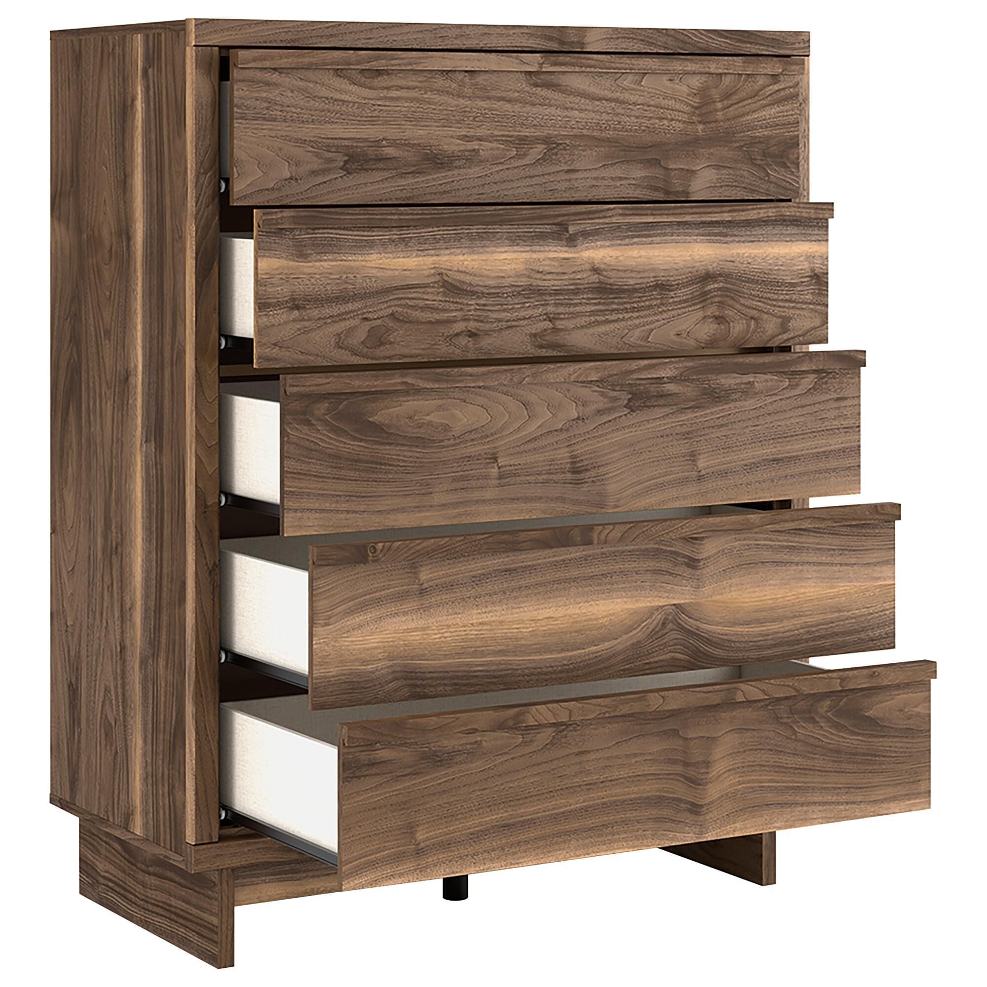 Ashley Chirason 5-Drawer Wide Chest in Warm Natural Brown