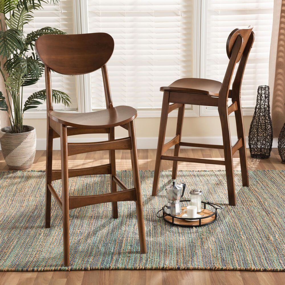 Baxton Studio Katya Bar Stool in Walnut Brown (Set of 2), , large