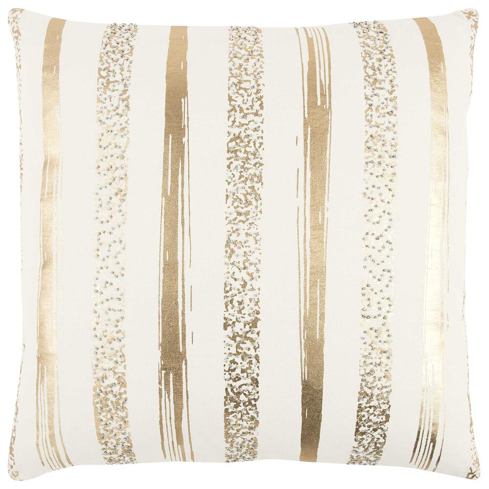 Rizzy Home 20" x 20" Pillow Cover in White with Gold Stripes, , large