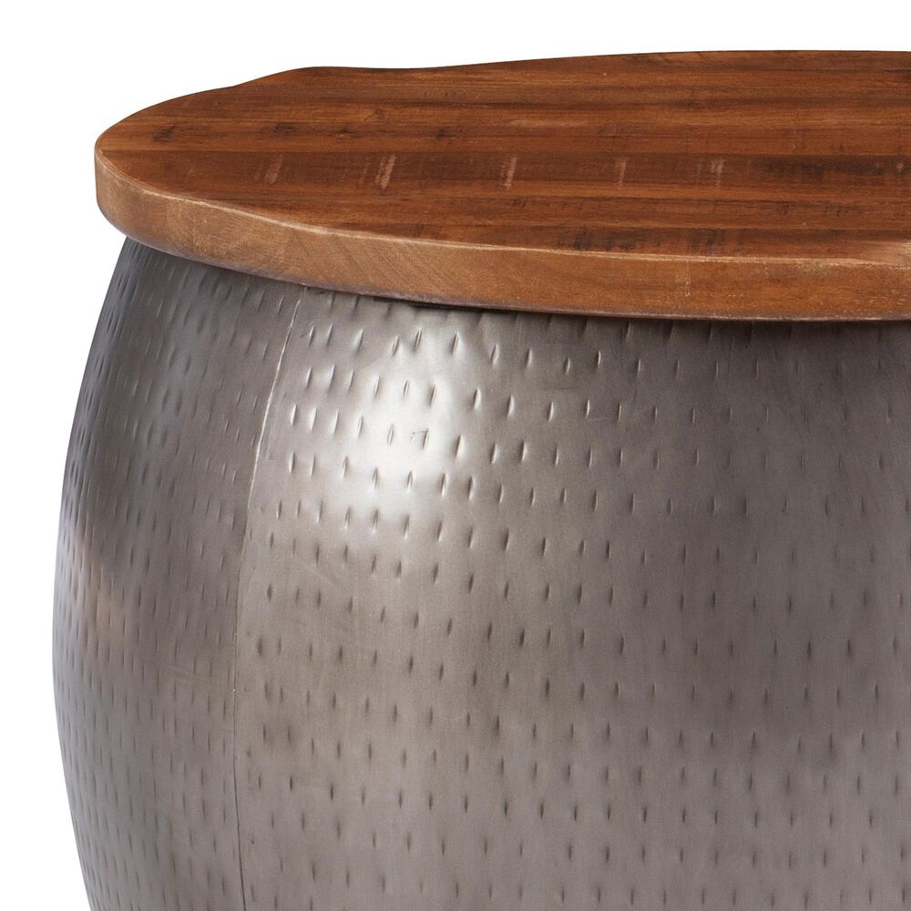 Linon Home Decor Royce 27" Drum Coffee Table with Storage in Brass, , large