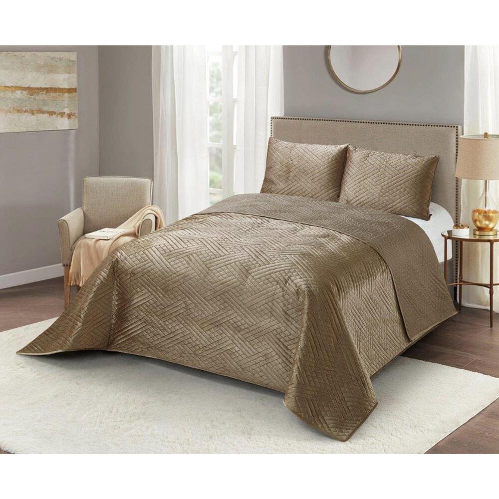 Duke Imports Virah Bella Micromink 3-Piece King Quilt Set in Diamond Mocha Weave, , large
