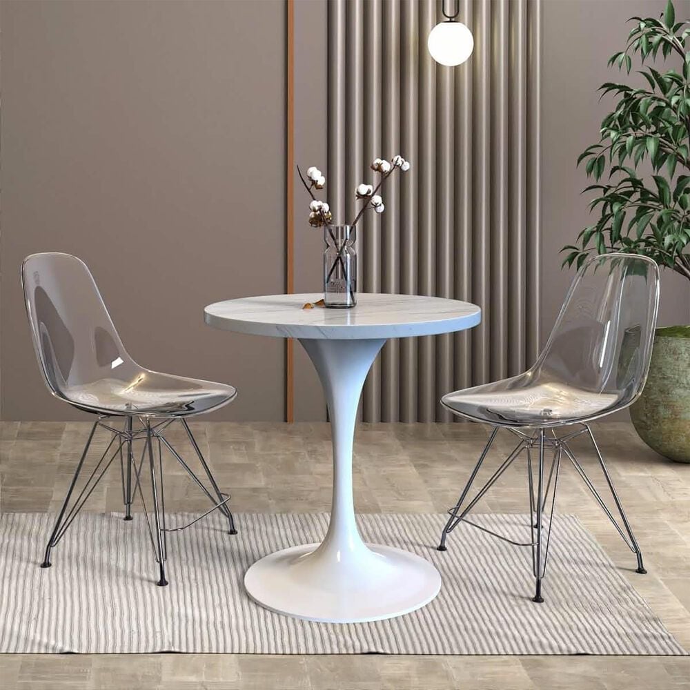 Leisuremod Verve 27&quot; Round Dining Table with Resin Top in White - Table Only, , large