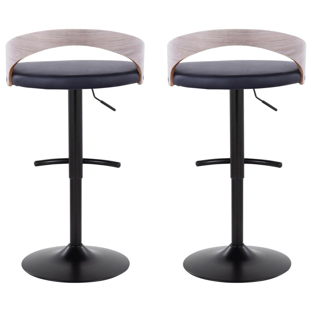 LumiSource Grotto Swivel Barstool with Black Faux Leather Upholstery in Black and Light Grey (Set of 2), , large