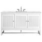 James Martin Vanities Athens 60" Single Bathroom Vanity in Glossy White with 3 cm Ethereal Noctis Quartz Top and Rectangular Sink, , large