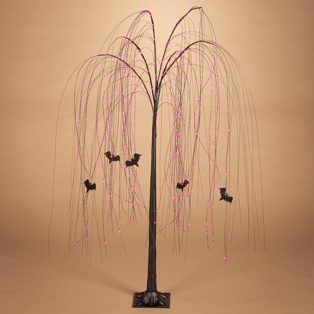 The Gerson Company 5&#39; Willow Tree with Bats and Dual Color Lights in Black, , large