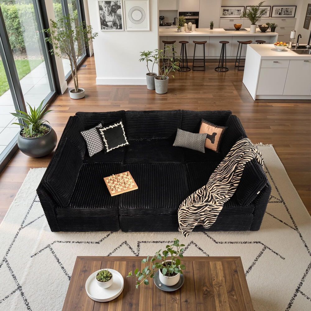 HOMLUX 6-Piece Mod Sectional with Chaise in Black, , large