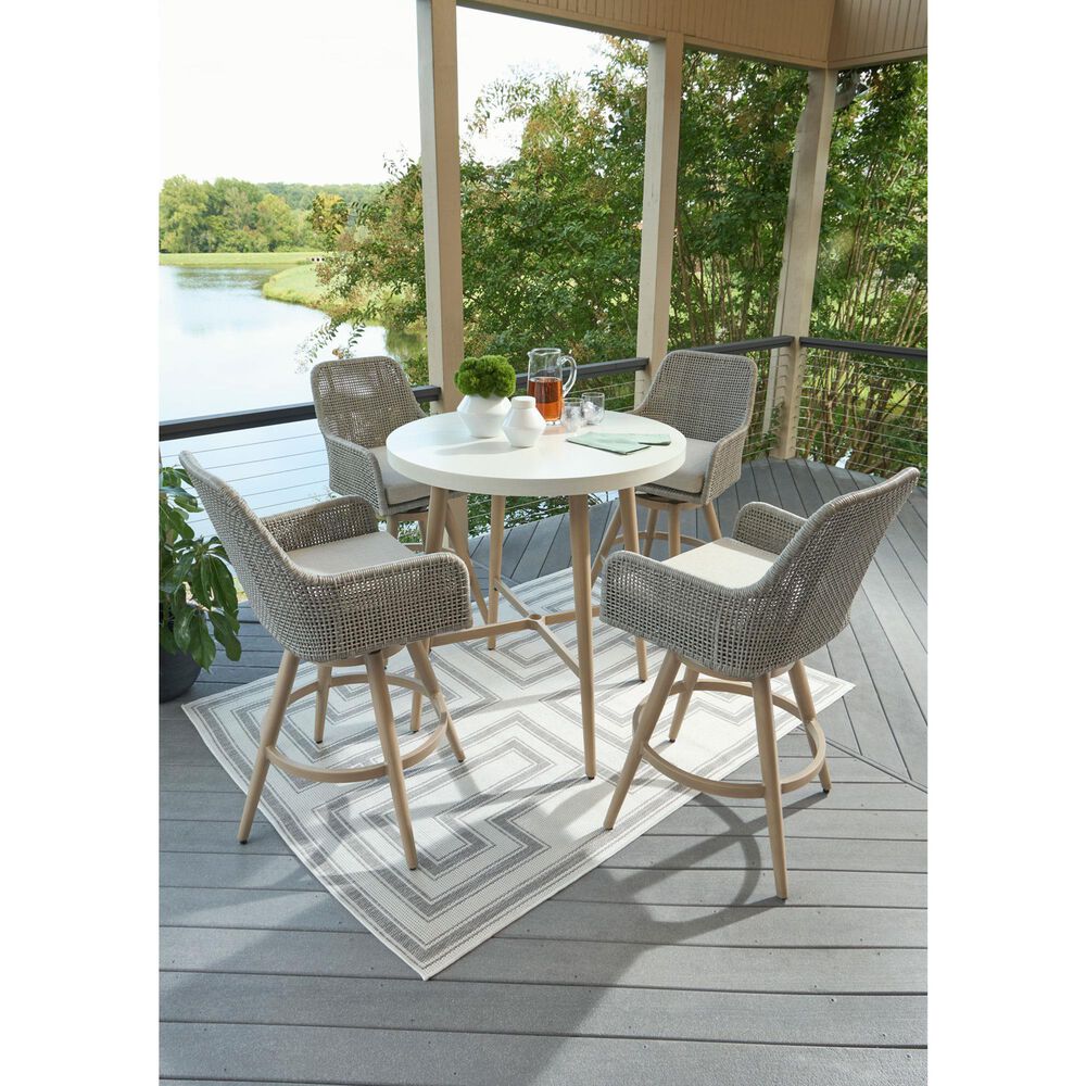 Ashley Seton Creek Patio Bar Stool with Cushion in Beige and Gray (Set of 2), , large