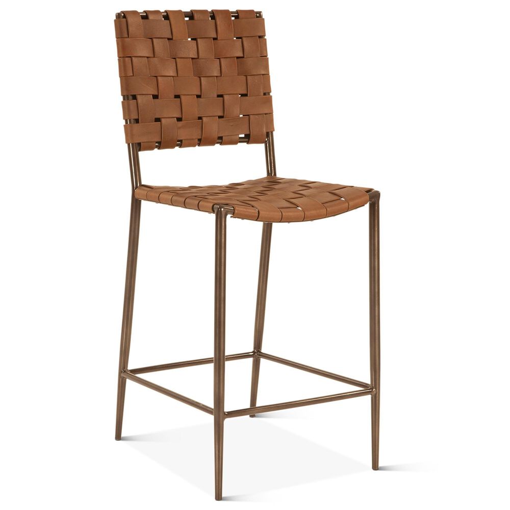 Home Trends & Design 17" Counter Stool with Brown Top Grain Leather, , large