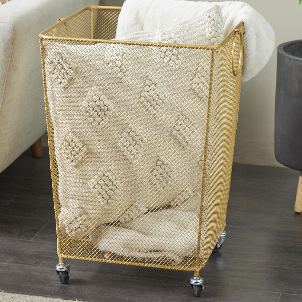 Maple and Jade Laundry Storage Cart with Ring Handles in Matte Gold, , large