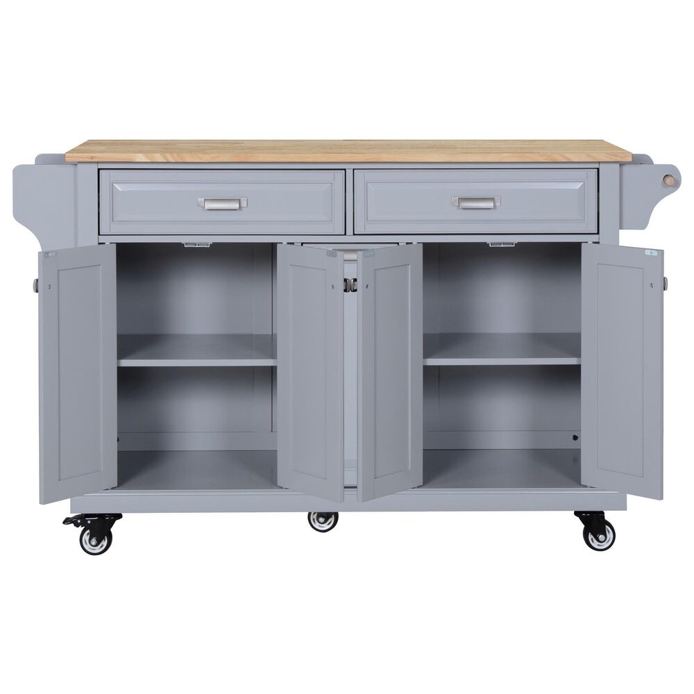 HOMLUX Kitchen Island with Rubber wood Countertop in Grey, , large