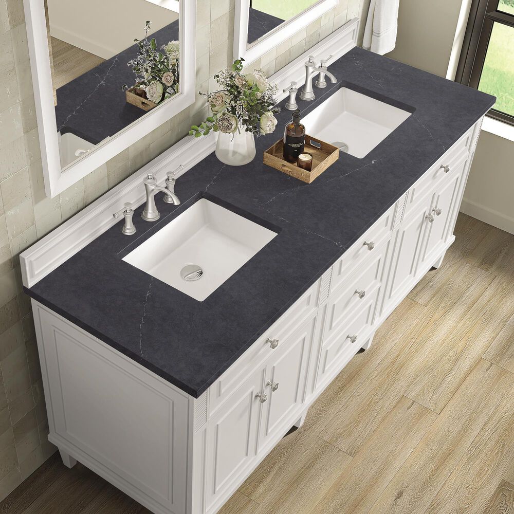 James Martin Vanities Lorelai 72&quot; Double Vanity in Bright White with 3 cm Charcoal Soapstone Quartz Top, , large