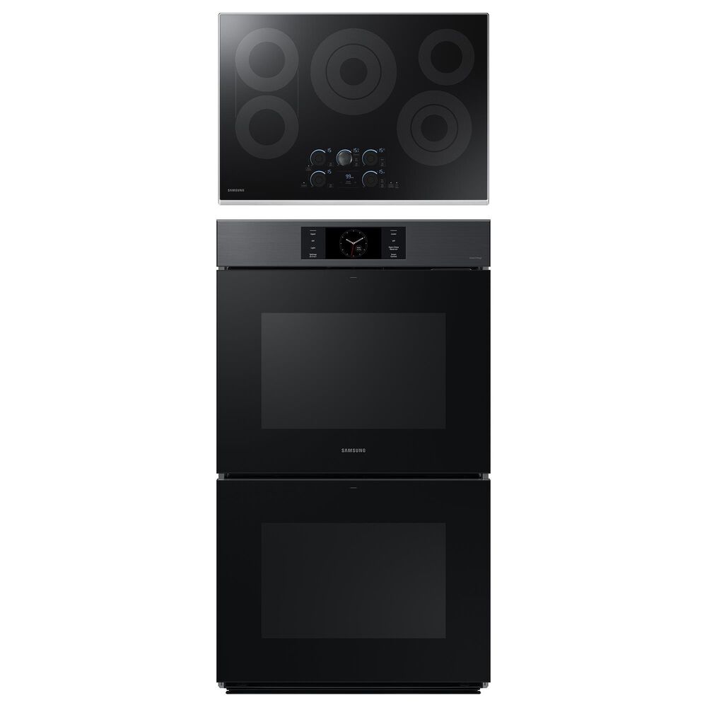 Samsung 2-Piece Kitchen Package with Matte Black Steel 30" Built-In Double Wall Oven and Stainless Steel 36" Electric Cooktop, , large