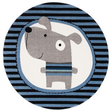 Safavieh Carousel Animals 5"3" Round Navy and Ivory Kids  Area Rug, , large