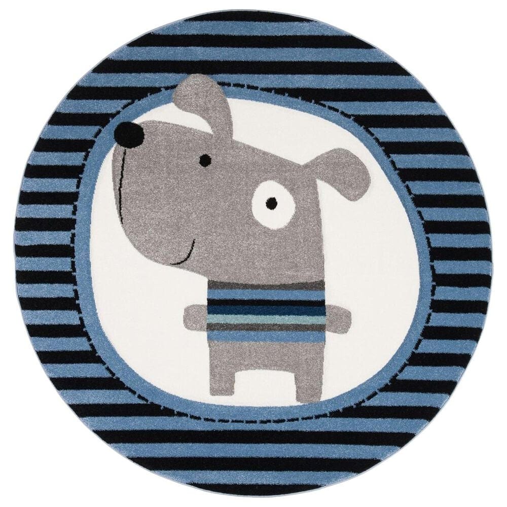 Safavieh Carousel Animals 5"3" Round Navy and Ivory Kids Area Rug, , large