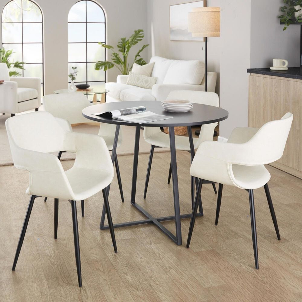 LumiSource Margarite Contemporary Dining/accent Chair in Black Metal and Cream Faux Leather by LumiSource - Set of 2, , large