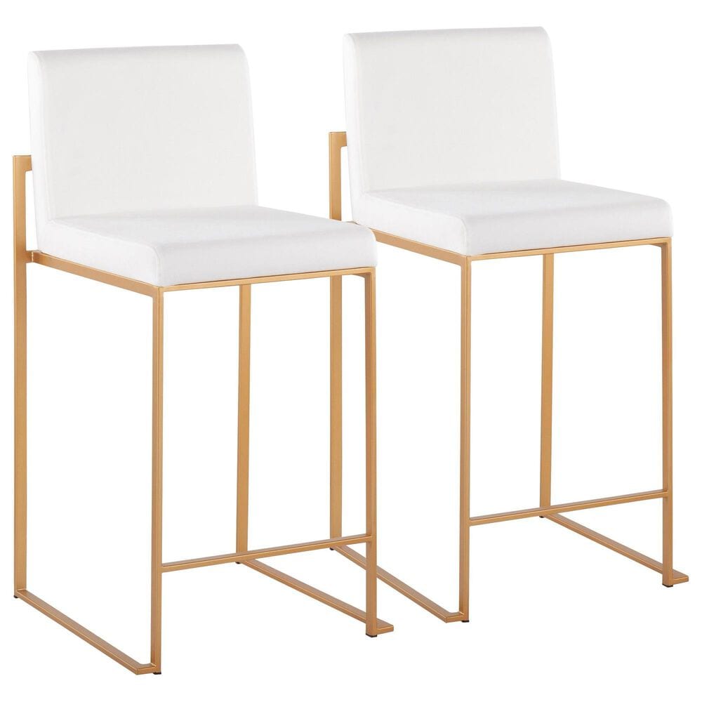 Lumisource Fuji High Back Counter Stool with White Velvet Cushion in Gold (Set of 2), , large