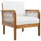 Hearth and Haven Outdoor Club Chair with Handwoven Rope Armrest and Light Teak Frame in Cream, , large