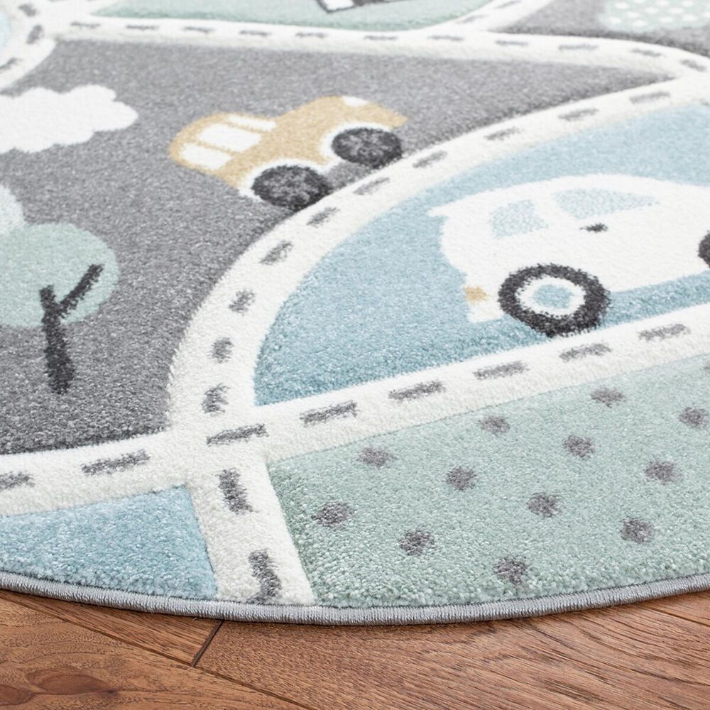 Safavieh Carousel 3&#39; Round Grey and Light Blue Kids  Area Rug, , large